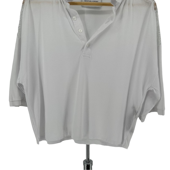 The Kooples Sport White Lace Inset Pique Polo Shirt Short Sleeve size 1/Small - Picture 4 of 12